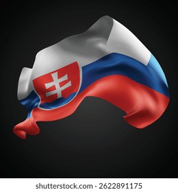 Slovakia, vector 3d flag with waves on a black background