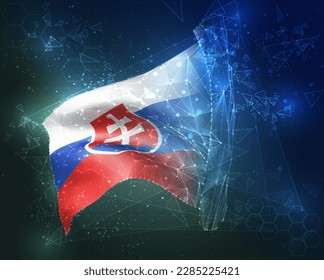 Slovakia,  vector flag, virtual abstract 3D object from triangular polygons on a blue background
