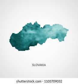 Slovakia vector map - blue geometric gradient graphic background from hexagon dots.