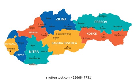 Slovakia vector map. High detailed illustration with borders and cities