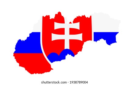 Slovakia vector map silhouette isolated on white background. Slovakia map flag with coat of arms symbol. EU country.