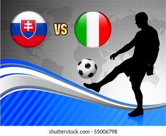 Slovakia versus Italy on Blue Abstract World Map Background Original Illustration
