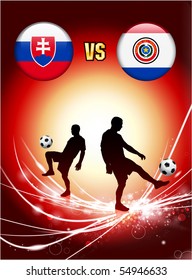 Slovakia versus Paraguay on Abstract Red Light Background Original Illustration