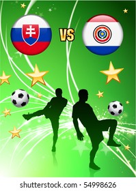 Slovakia versus Paraguay on Abstract Green Stars Background Original Illustration