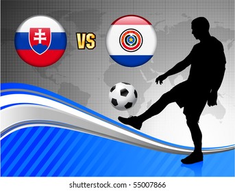 Slovakia versus Paraguay on Blue Abstract World Map Background Original Illustration