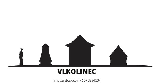 Slovakia, Vlkolinec city skyline isolated vector illustration. Slovakia, Vlkolinec travel cityscape with landmarks