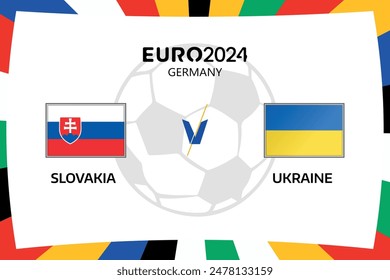 Eslovaquia Vs Ucrania Arte futbolístico con diseño de banderas de rectángulo en Alemania Victor Skyline Fondo Copa Mundial de Fútbol 2024 Victor Plantilla gráfica para Anuncios de publicaciones en medios sociales.