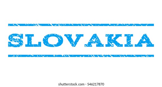 Slovakia watermark stamp. Text tag between horizontal parallel lines with grunge design style. Rubber seal stamp with unclean texture. Vector blue color ink imprint on a white background.