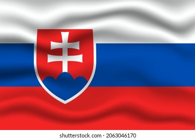 Slovakia wave on flag realistic effect. Fabric textile waving on wind effect vector illustration