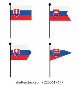 Slowakei schwellende Flagge Symbol in 4 Formversionen gesetzt. Sammlung von Flagpol-Zeichen für Identität, Emblem und Infografik. 