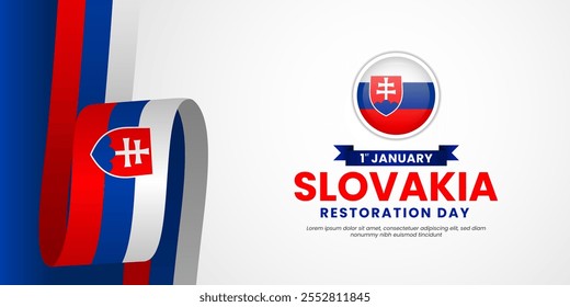 Slovakia waving ribbon flag for Independence and Restoration day banner background template