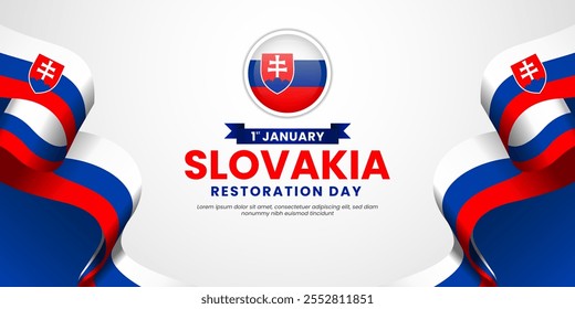 Slovakia waving ribbon flag for Independence and Restoration day banner background template