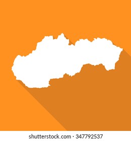 Slovakia white map,border flat simple style with long shadow on orange background