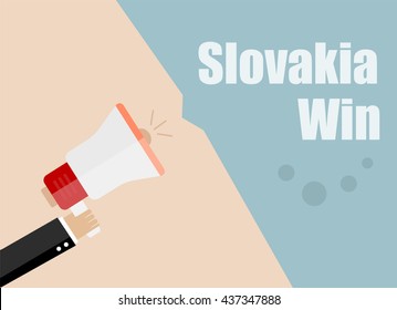 Slovakia win. Flat design vector business illustration concept Digital marketing business man holding megaphone for website and promotion banners.