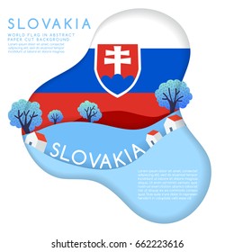 Slovakia : World Flag in paper cut shapes with trees and mountains in the layers : Vector Illustration