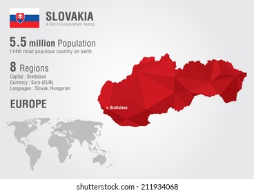 Slovakia world map with a pixel diamond texture. World geography.