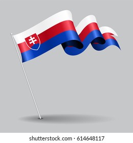 Slovakian pin icon wavy flag. Vector illustration.