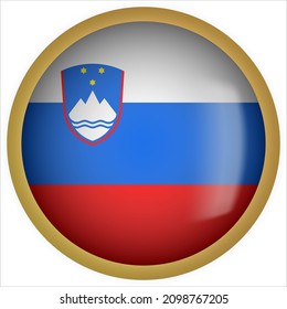 Slovenia 3D rounded Flag Button Icon with Gold Frame