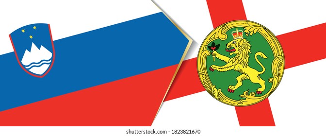 Banderas de Eslovenia y Alderney, dos banderas vectoriales símbolo de relación o enfrentamiento.