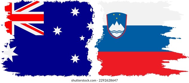 Slovenia and Australia grunge flags connection, vector