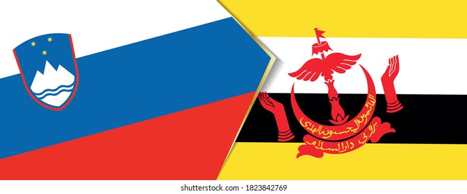 Slovenia and Brunei flags, two vector flags symbol of relationship or confrontation.