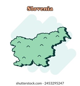 Slovenia cartoon colored map icon in comic style. Country sign illustration pictogram. Nation geography comic concept.