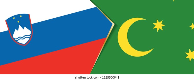 Slovenia and Cocos Islands flags, two vector flags symbol of relationship or confrontation.
