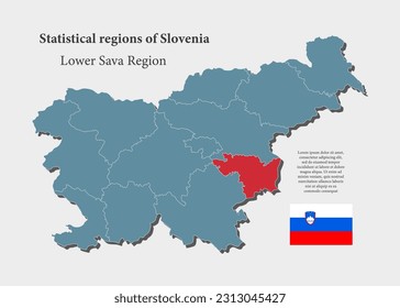 País de Eslovenia - mapa de ilustraciones detalladas de alto nivel dividido en regiones. Mapa en blanco aislado en fondo blanco. Plantilla de vectores Región de Lover Sawa para sitio web, patrón, infografía, educación