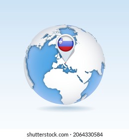 Slovenia - country map and flag located on globe, world map. 3D Vector illustration