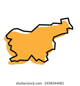 Slovenia country simplified map. Orange silhouette with thick black sharp contour outline isolated on white background. Simple vector icon