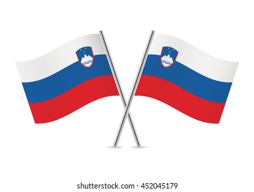 Slovenia crossed flags. Slovenian flags, isolated on a white background. Vector icon set. Vector illustration.