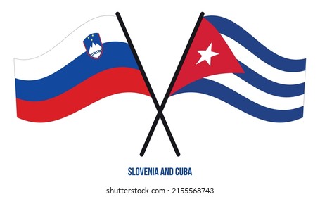 Slovenia and Cuba Flags Crossed And Waving Flat Style. Official Proportion. Correct Colors.