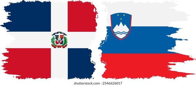 Slovenia and Dominican Republic grunge flags connection, vector