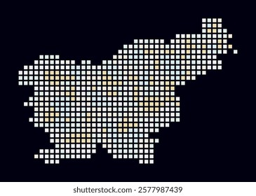 Slovenia dotted map. Digital style map of the country on dark background. Slovenia shape with square dots. Colored dots style. Large size squares. Artistic vector illustration.