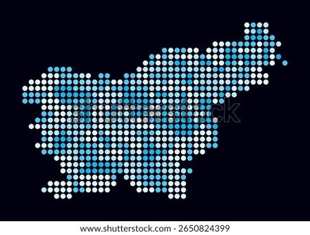 Slovenia dotted map. Digital style map of the country on dark background. Slovenia shape with circle dots. Colored dots style. Large size circles. Simple vector illustration.