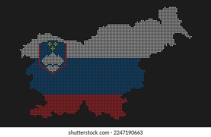 Slovenia dotted map flag with grunge texture in mosaic dot style. Abstract pixel vector illustration of a country map with halftone effect for infographic. 