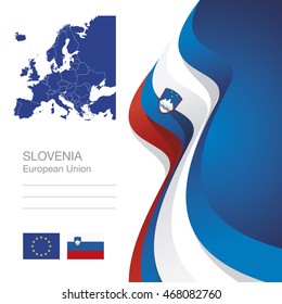 Slovenia European Union flag ribbon map abstract background