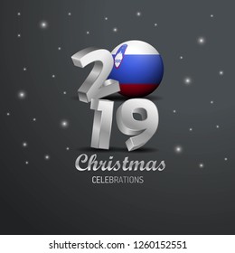 Slovenia Flag 2019 Merry Christmas Typography. New Year Abstract Celebration background