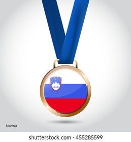 Slovenia Flag in Bronze Medal. Vector Illustration. RIO Olympic Game Bronze Medal. Vector Illustration