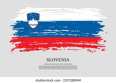 Slovenia flag with brush stroke effect and information text poster, vector background