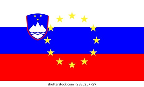 Slovenia Flag and EU Flag. Flags of Slovenia and the European Union. Slovenia in the European Union Vector graphics