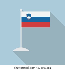 Slovenia flag with flagpole flat icon with long shadow. Vector illustration EPS10