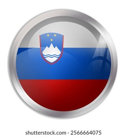 Slovenia flag - glossy circle button displays a colorful flag representing a country cultural identity and heritage. The essence of national pride and unity.