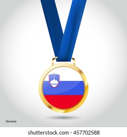 Slovenia Flag in gold Medal. Vector Illustration. RIO Olympic Game gold Medal. Vector Illustration