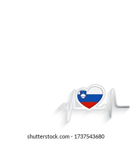 Slovenia flag heart shaped and heartbeat line isolated on white. Slovenia Patriotic Background. Vector illustration.