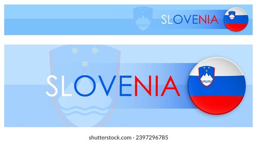 SLOVENIA flag horizontal web banner in modern neomorphism style. Webpage SLOVENIA country header button for mobile application or internet site. Vector