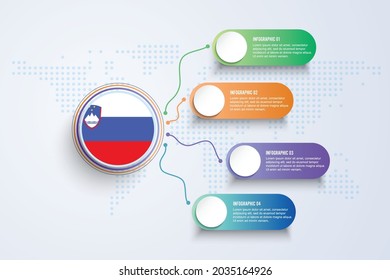 Slovenia Flag with Infographic Design isolated on Dot World map. Vector illustration.