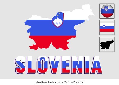 Slovenia flag and map in a vector graphic