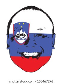 A Slovenia flag on a face, isolated against white. 