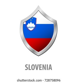 Slovenia flag on metal shiny shield vector illustration